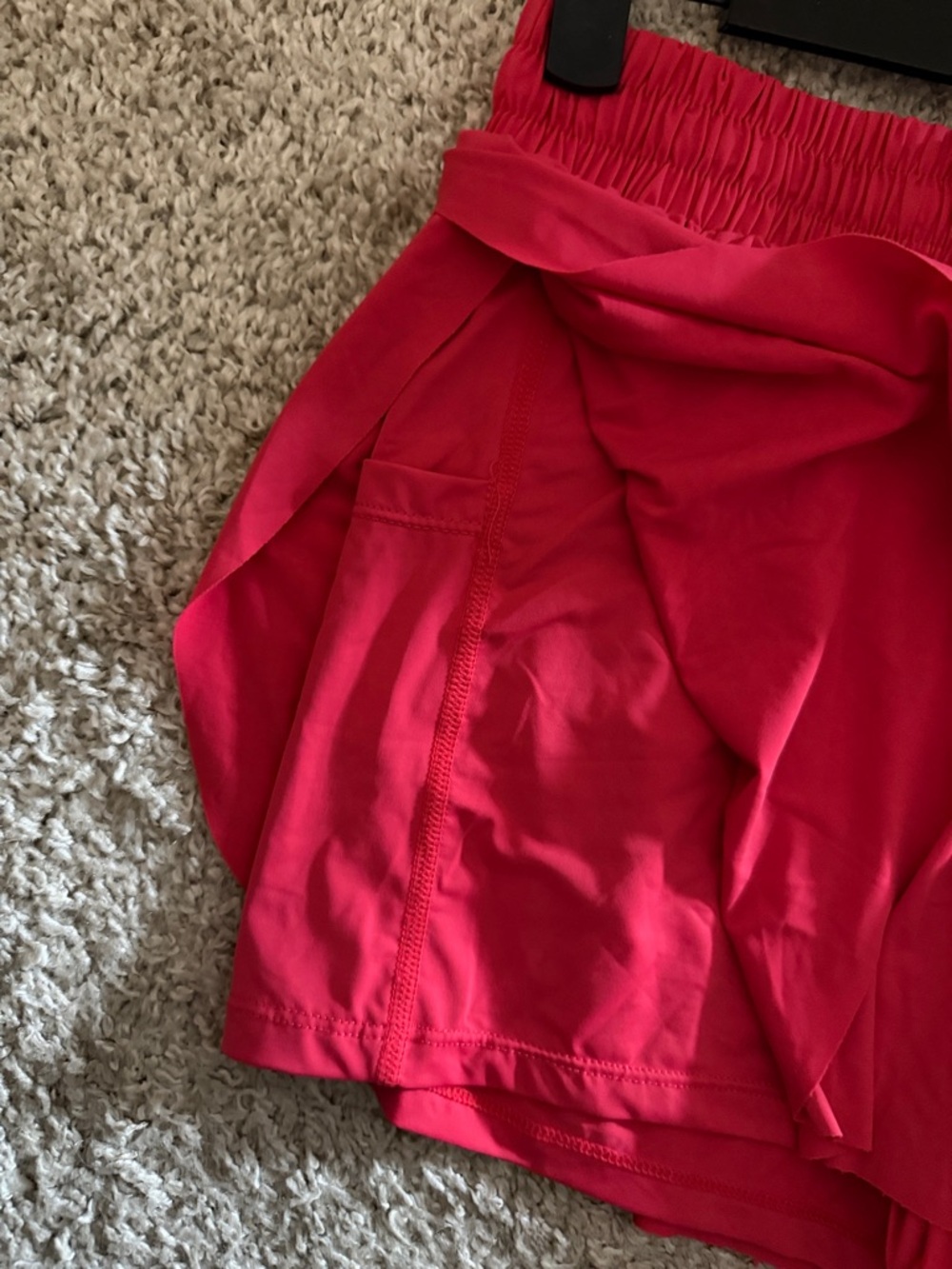 Red Women's Drawstring Ruffle Shorts - Picture 3 of 3